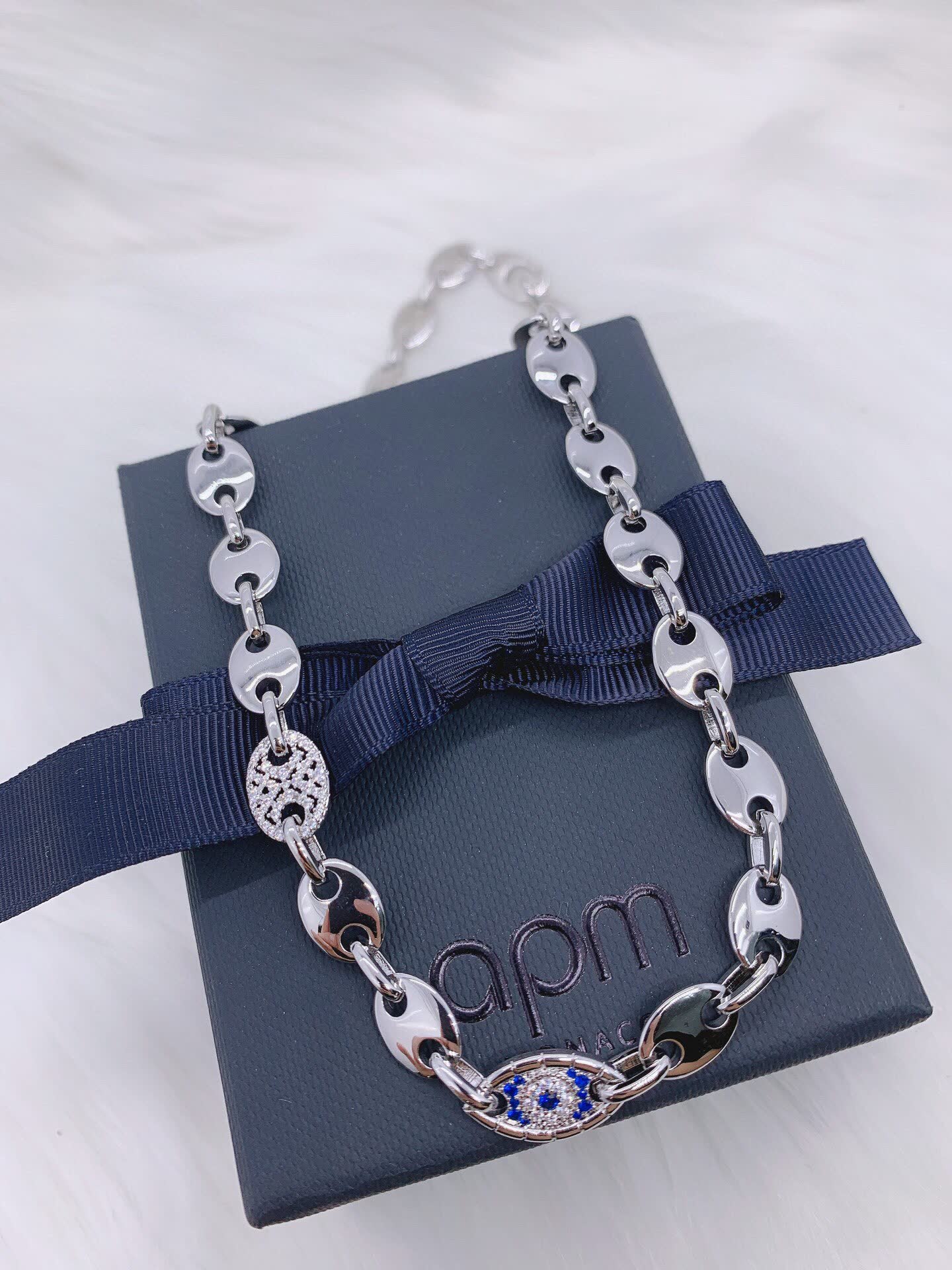 APM Monaco Silver Evil Eye Necklace